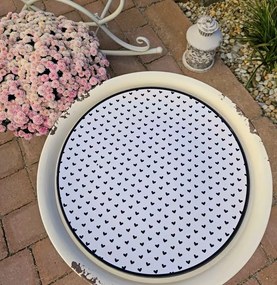 Bielo-čierny servírovací tanier so srdiečkami Love Birds - Ø 33*1 cm