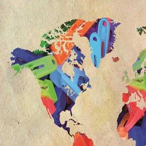 Ozdobný paraván Retro mapa světa - 110x170 cm, trojdielny, obojstranný paraván 360°