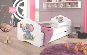 DETSKÁ POSTEĽ 160X80 CASIMO SO ZÁBRANOU JEDNOLÔŽKOVÁ SLONÍK BIELA