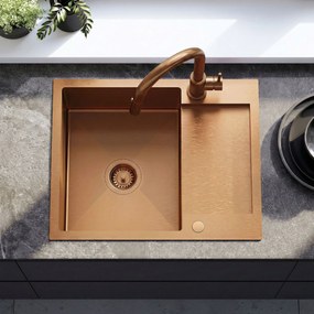 Rea Paul, 1-komorový nerezový drez 600x480x185 mm, medená matná, ZLE-06017