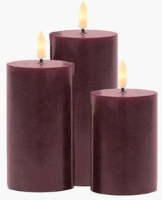 SIRIUS Dobíjacie voskové sviečky LED Herring, 3ks, bordová