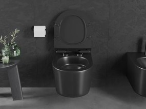 Mexen Sofia, závesná WC misa 490x360x355 mm, Rimless Tornádo + WC sedadlo z duroplastu, čierna matná, 30540185T