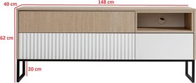 TV stolík Bliwon 148 cm so zásuvkami - jodeľka scandi / biely mat