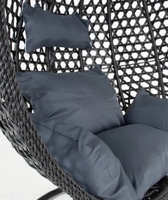Závesné hojdacie kreslo PORTO EXTRA - čierne + sivé vankúše