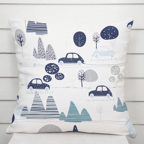 Biante Detská bavlnená obliečka na vankúš Sandra SA-685 Modré autá medzi stromami na bielom 30 x 50 cm