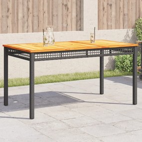 Záhradný stôl čierny 140x80x75 cm polyratan akáciové drevo 366276