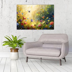Obraz - Jarná kvetinová lúka, maľba (90x60 cm)