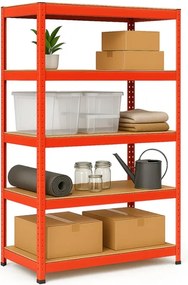 Regál 180x90x40 cm lakovaný 5-policový, nosnosť 875 kg - červený