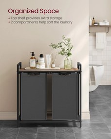 Kôš na prádlo, 2 priehradkový, 2 × 46 l, 73 × 33 × 72 cm, ťavová hnedá a šedá