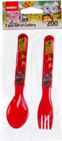 Detský príbor Zvieratká zo zoo 13 cm, červený%