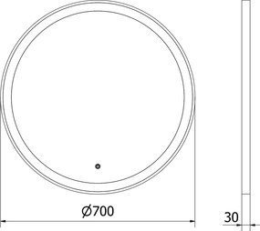 Mexen Esso, okrúhle LED podsvietené kúpeľňové zrkadlo 70 cm, 6000K, vykurovacia podložka proti zahmlievaniu, čierny rám, 9825-070-070-611-70