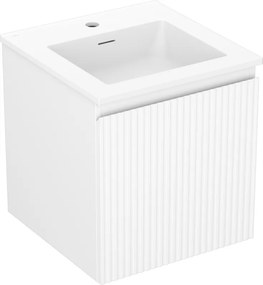 Mexen Rivel, kúpeľňová skrinka 45 cm s umývadlom Otis, 1 zásuvka, drážkovaná, biela matná, 91A20-04547-1-BF01-W18M01