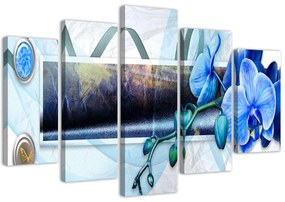 Obraz na plátně pětidílný Modrá orchidej Abstrakt - 100x70 cm