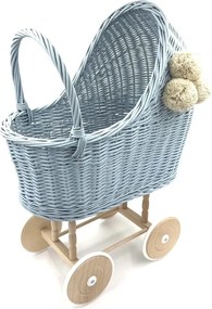 Prútený vysoký kočík pre bábiky svetlomodrá