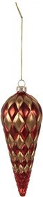 Červeno-zlatá sklenená vianočná ozdoba šiška – 6*16 cm