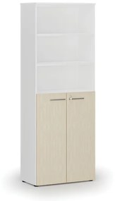 Kombinovaná kancelárska skriňa PRIMO WHITE, dvere na 3 poschodia, 2128 x 800 x 420 mm, biela/breza