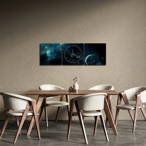 Obraz - Život vo vesmíre (s hodinami) (90x30 cm)