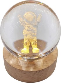 LED stolná lampička na drevenom podstavci - Kozmonaut - Ø 6 cm / USB
