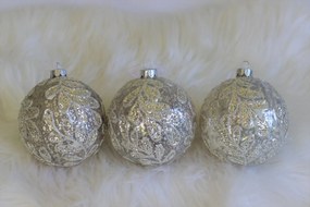 Biele sklenené luxusné vianočné gule 3ks 10cm