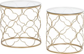 HOMCOM Set 2 Art Deco Stohovateľných Kávových Stolov do Obývačky, Kov s Temperovaným Skleneným Vrcholom, Zlatý | Aosom