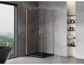 Mexen Mist-B, 1-krídlový výklopný sprchový kút 95 x 95 cm, číre sklo, medený matný profil, 8A2T-095-095-65-00