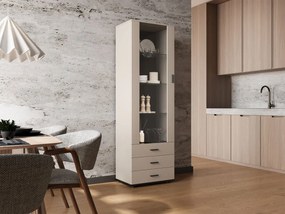Vitrína Boho B1, Osvetlenie: osvetlenie LED modré, Farby: kašmír / kašmír + čierna