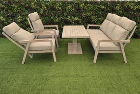 Hliníkový nábytok BURY 3 ALU s polohovateľným stolom a kreslami krémový