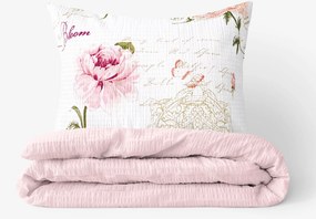 Goldea krepové posteľné obliečky duo - pivonky s textami s púdrovo ružovou 150 x 200 a 50 x 60 cm