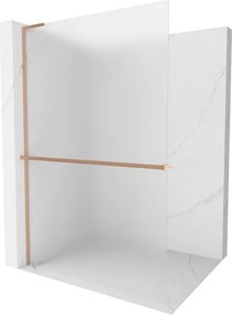 Mexen Kioto+ L, sprchová zástena Walk-In s poličkou a vešiakom 90 x 200 cm, 8mm sklo námraza, medený matný profil, 800-090-123-65-30