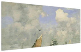 Obraz - Eugène Boudin, Ships and Sailing Boats Leaving Le Havre, reprodukcia (120x50 cm)