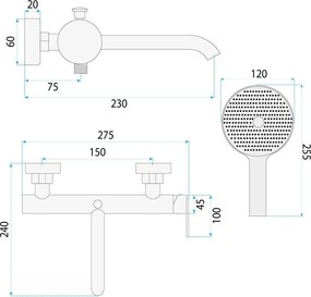 Rea Ontario Side, vaňová batéria s ručnou sprchovou súpravou, medená matná, REA-B6543