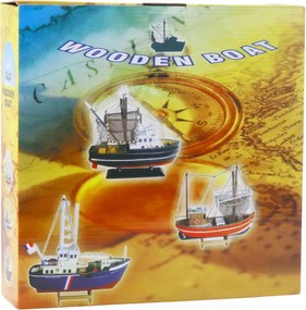 LEAN Toys Zberateľský model dekoratívneho rybárskeho plavidla modrej farby 30x26cm