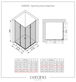 CERANO - Sprchovací kút Volpe Duo L/P - čierna matná, transparentné sklo - 100x80 cm - skladacia, CER-CER-480166