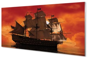 Obraz plexi Loď mora oranžová obloha 125x50 cm