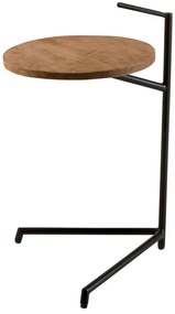 Čierny kovový odkladací stolík s drevenou doskou Mango - Ø 35 * 42 * 65 cm