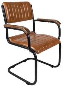 Hnedá kožená jedálenská stolička s lakťovými opierkami Finnio - 62*60*86 cm