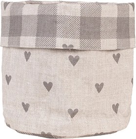 Béžovo-sivý károvaný košík na pečivo so srdiečkami Love It - Ø 15*16 cm