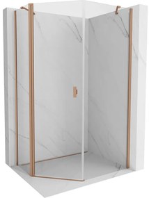 Mexen Mist, päťuholníkový sprchový kút výklopný 80 x 90 cm, číre sklo, medený matný profil, 8A8-080-090-65-00
