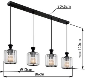 Globo 15742-4 - Luster na lanku JORDANA 4xE27/60W/230V čierna
