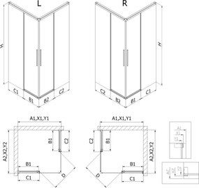 Mexen Rox, Duo posuvný sprchový kút 85 x 80 cm, 8mm číre sklo, brúsený grafit profil, 8C2D-085-080-66-00