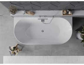 Mexen Oval Slim, voľne stojaca vaňa ku stene, 170 x 80 cm, biela-šedá, chrómový prepad, 52661708062-01