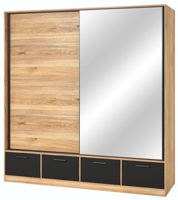 Šatníková skriňa Gamma (dub + čierna). Akcia -20%. Vlastná spoľahlivá doprava až k Vám domov. 1091844