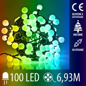 Vianočná led svetelná reťaz vnútorná na spájanie guľky - 100led - 6,93m multicolour