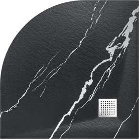 Besco Štvrťkruhová sprchová vanička z SMC kompozitu VEXO MARBLE BLACK HR 90x90 BESCO-Rozmery: 90x90