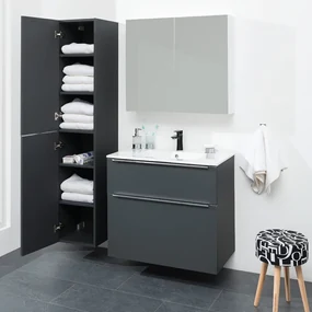 Mereo, Mereo Mailo, kúpeľňová skrinka vysoká 170 cm, čierne madlo, Multidecor, Dub olejovaný, MER-CN594LPBDUO1