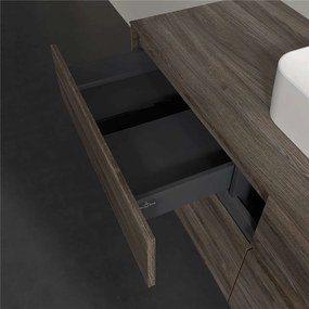 VILLEROY &amp; BOCH Collaro závesná skrinka pod umývadlo na dosku (umývadlo v strede), 4 zásuvky, s LED osvetlením, 1400 x 500 x 548 mm, Stone Oak, C100B0RK