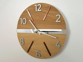 Drevené nástenné hodiny Aksel 33 cm dub prírodná/medená/strieborná