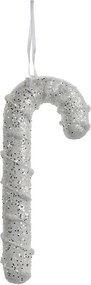 Bielo-strieborná trblietavá vianočná ozdoba cukrová palička - 7*2*17 cm