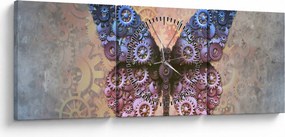 Obraz - Steampunk motýľ (s hodinami) (90x30 cm)