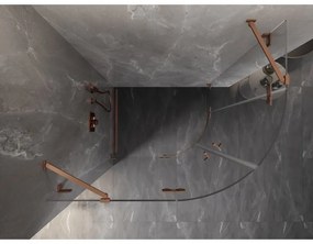 Mexen Lunar, polkruhový sprchový kút naklápací doľava 100 x 70 cm, 8mm číre sklo, profil medená matná, 833-100L-070P-65-00